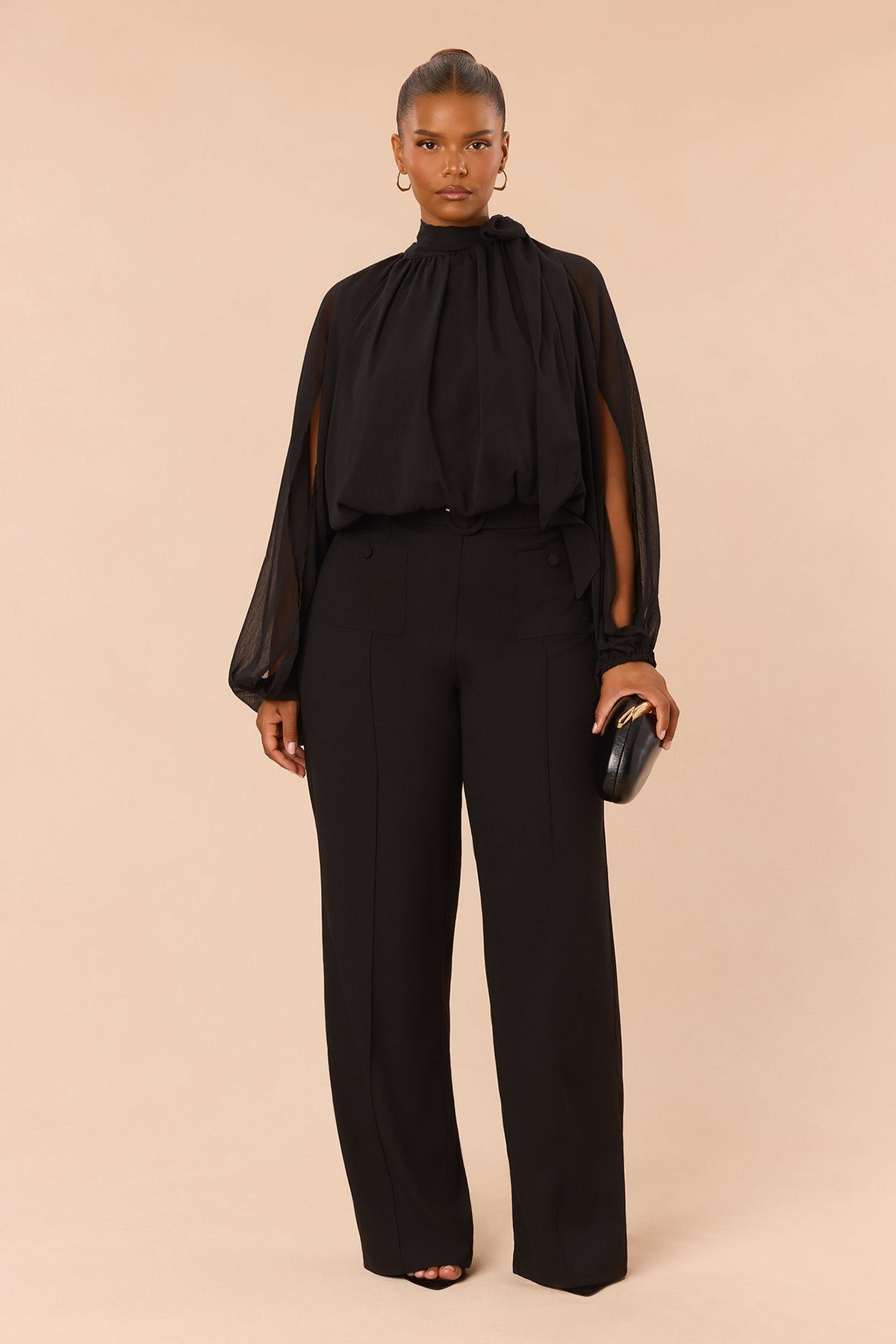 Arlette Blouse Pant Set - Black