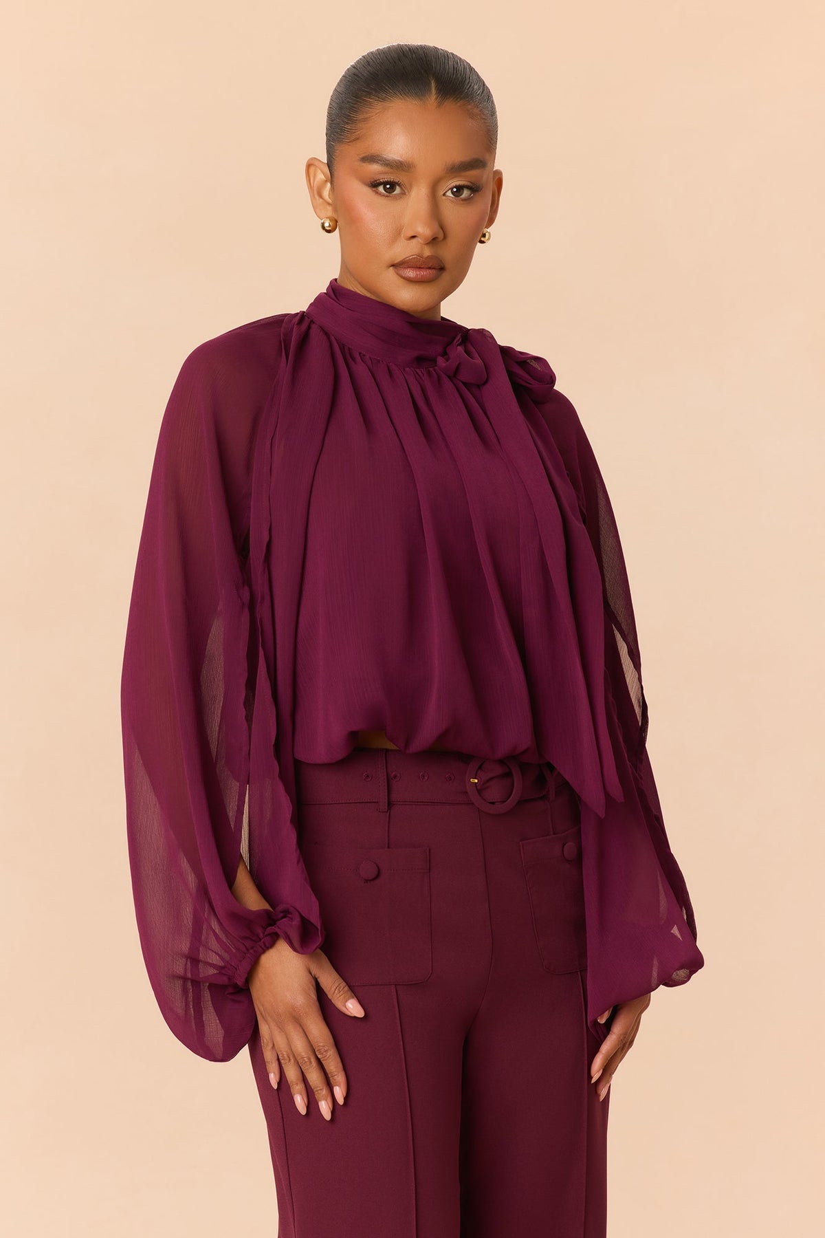 Arlette Blouse Pant Set - Wine