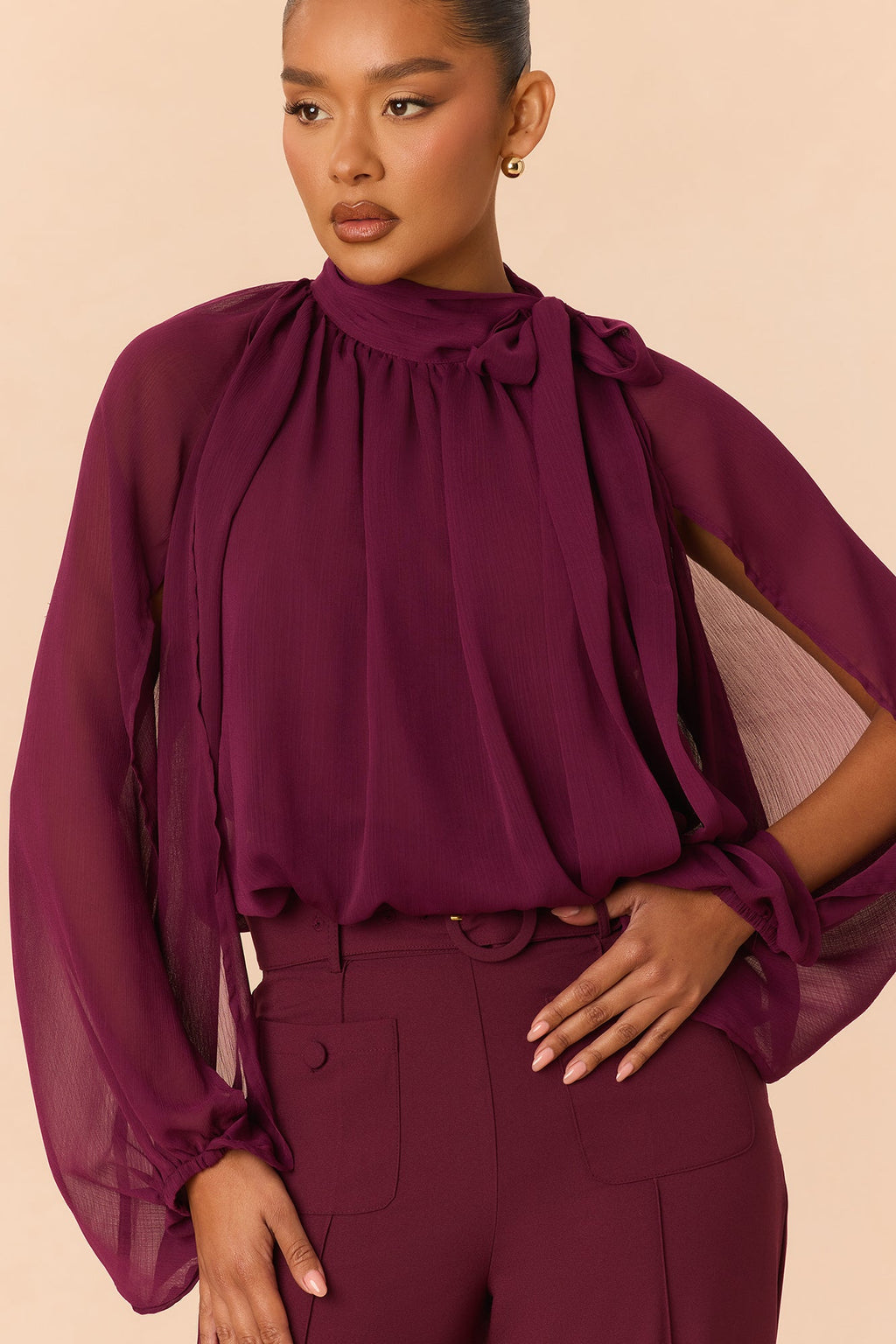 Arlette Blouse Pant Set - Wine