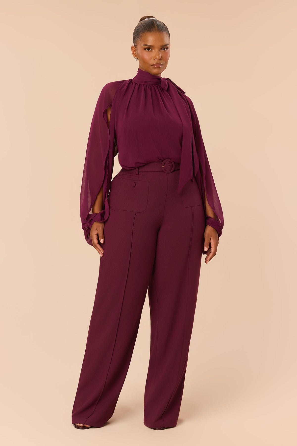 Arlette Blouse Pant Set - Wine