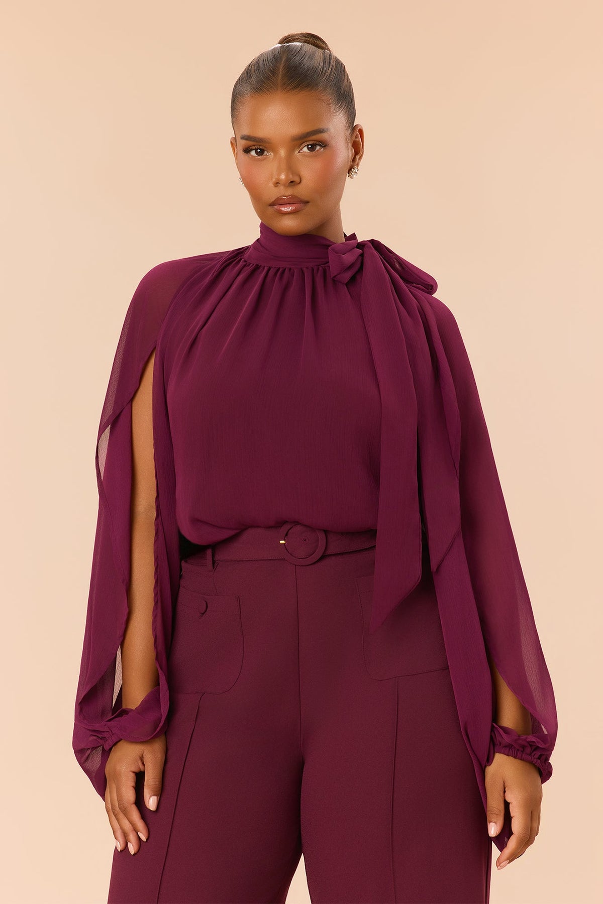 Arlette Blouse Pant Set - Wine