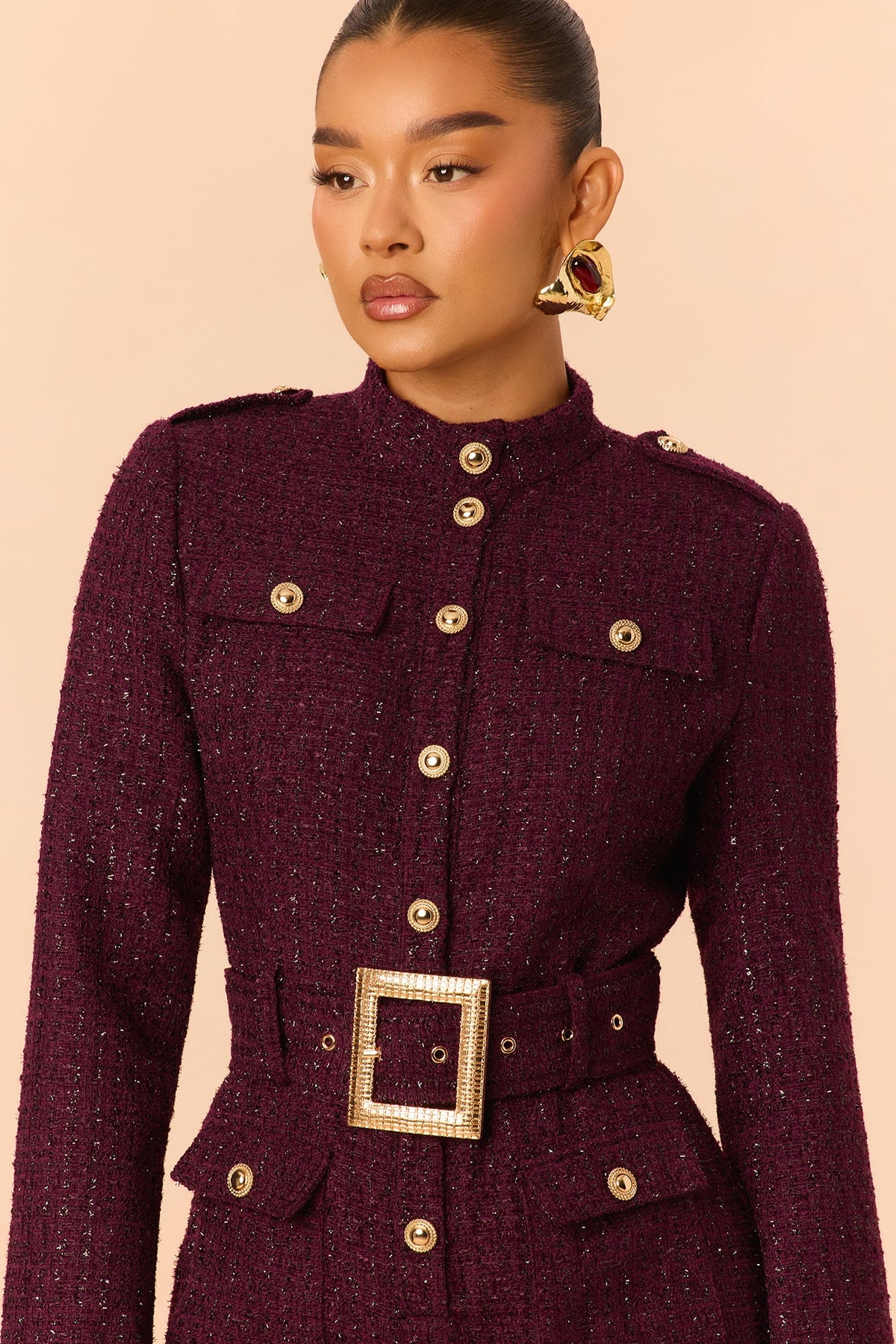 On The Agenda Tweed Romper - Plum