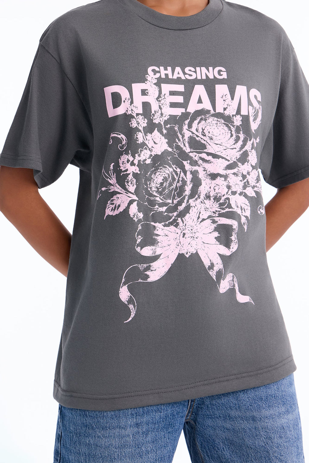 Chasing Dreams Floral Bloom Tee - Charcoal