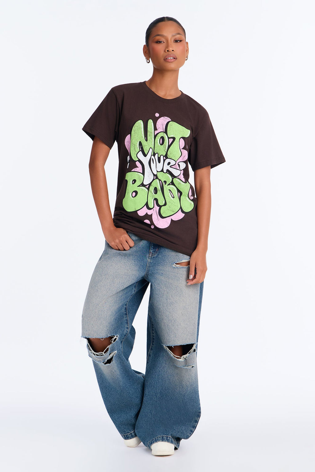 Not Your Baby Graffiti Tee - Brown
