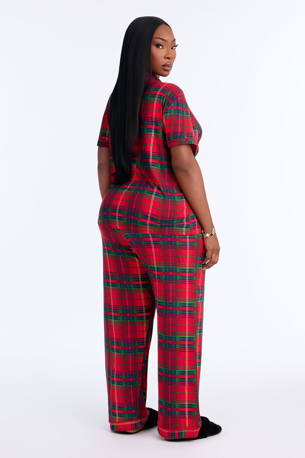 Late Night Sleep Plaid Short Sleeve PJ Pant Set - Red/combo