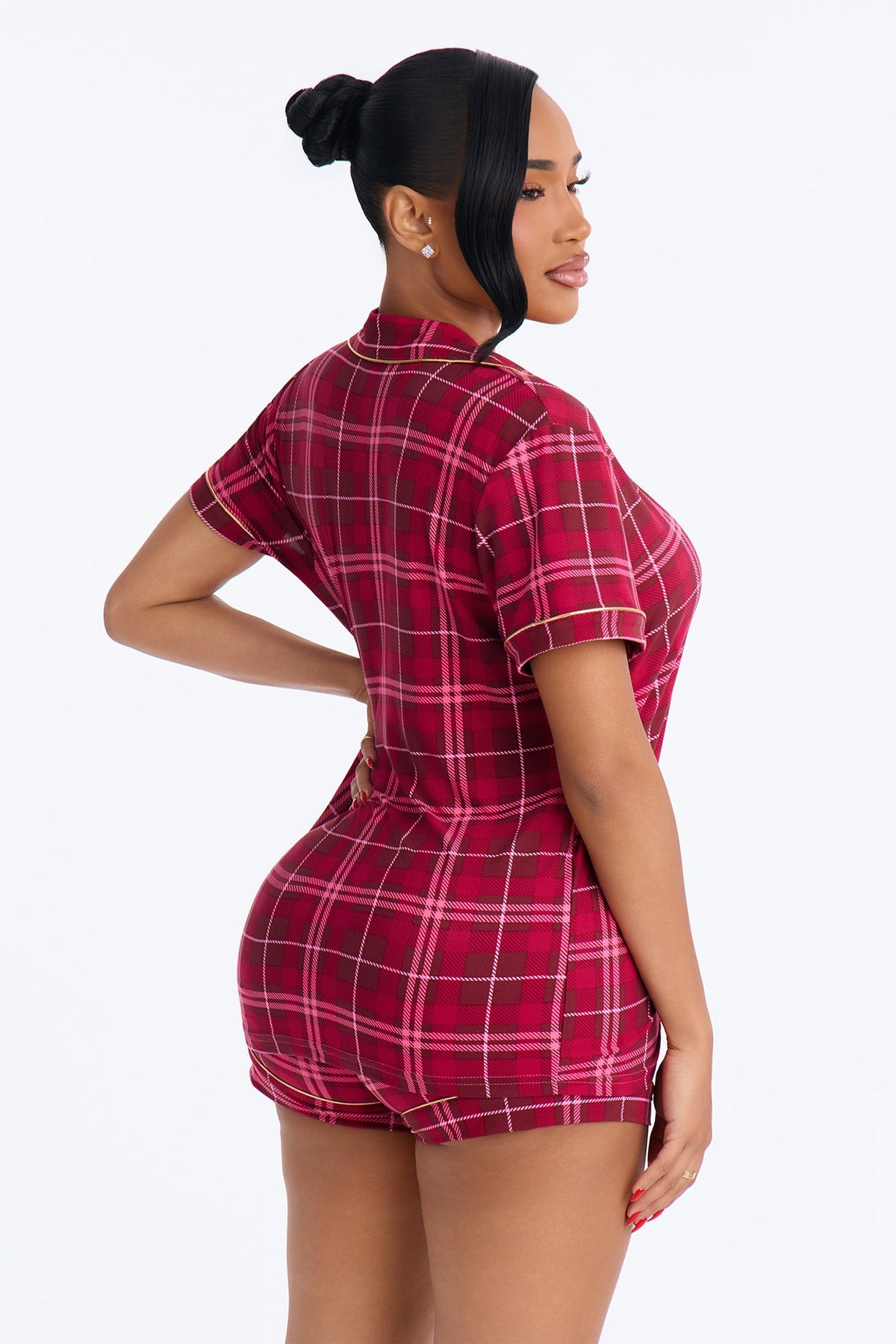 Lazy Sunday Mornings Button Up PJ Short Set - Raspberry/Combo