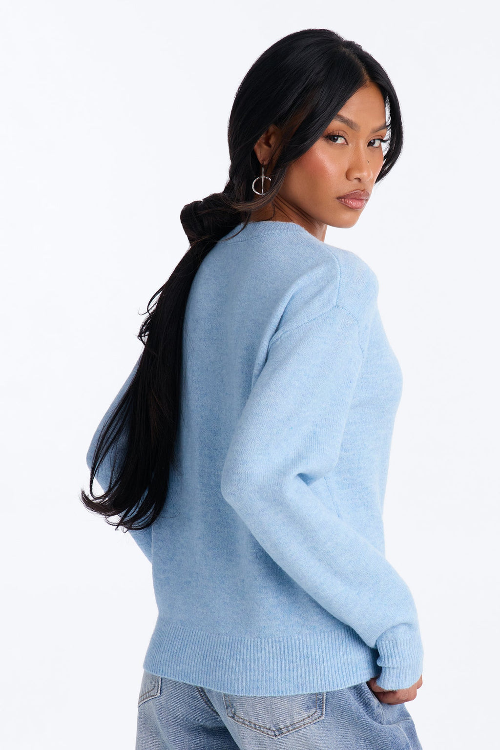 Julie Quarter Button Up Pullover Sweater - Blue