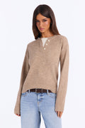 Julie Quarter Button Up Pullover Sweater - Mocha