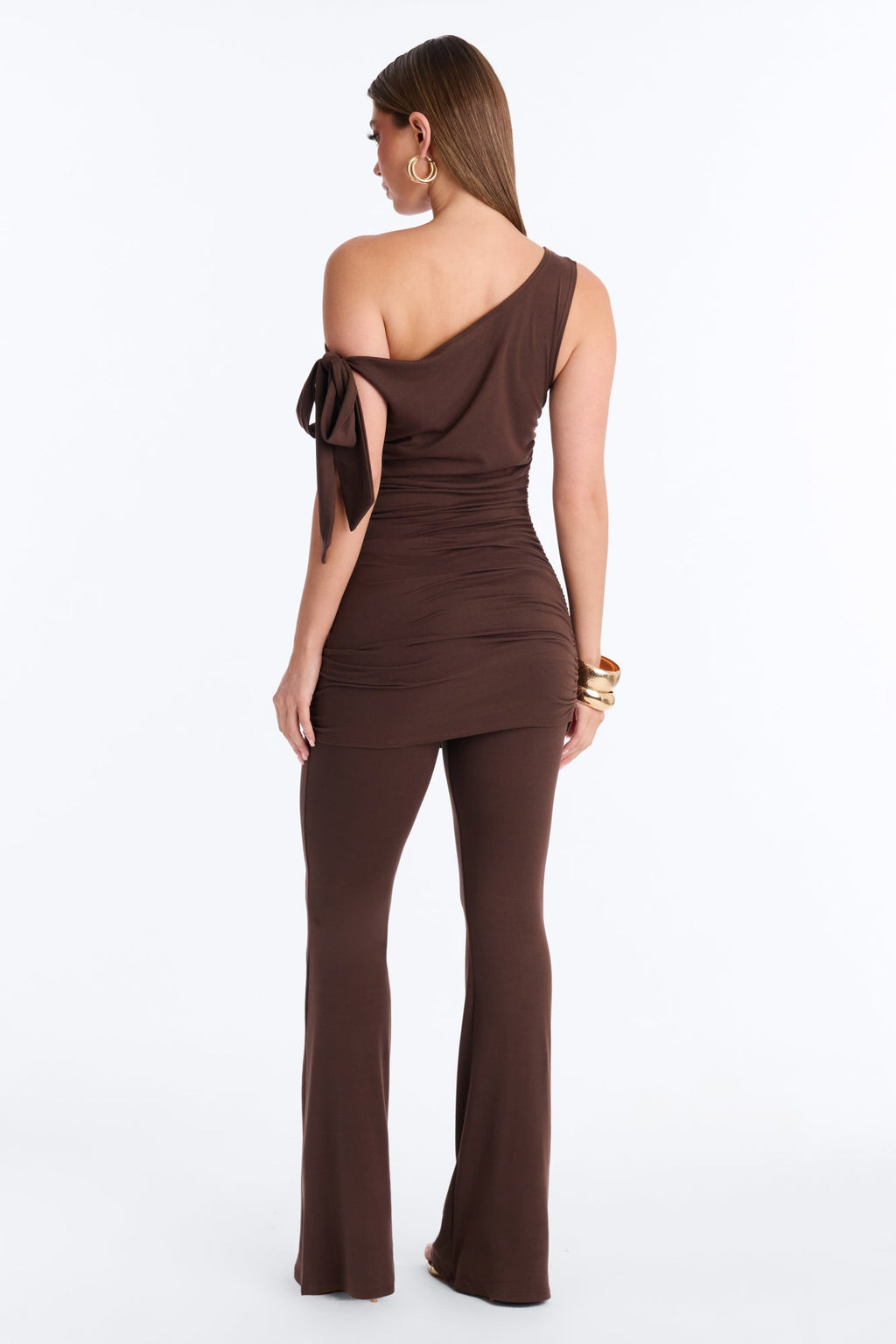 Tara Draped Off Shoulder Pant Set - Brown