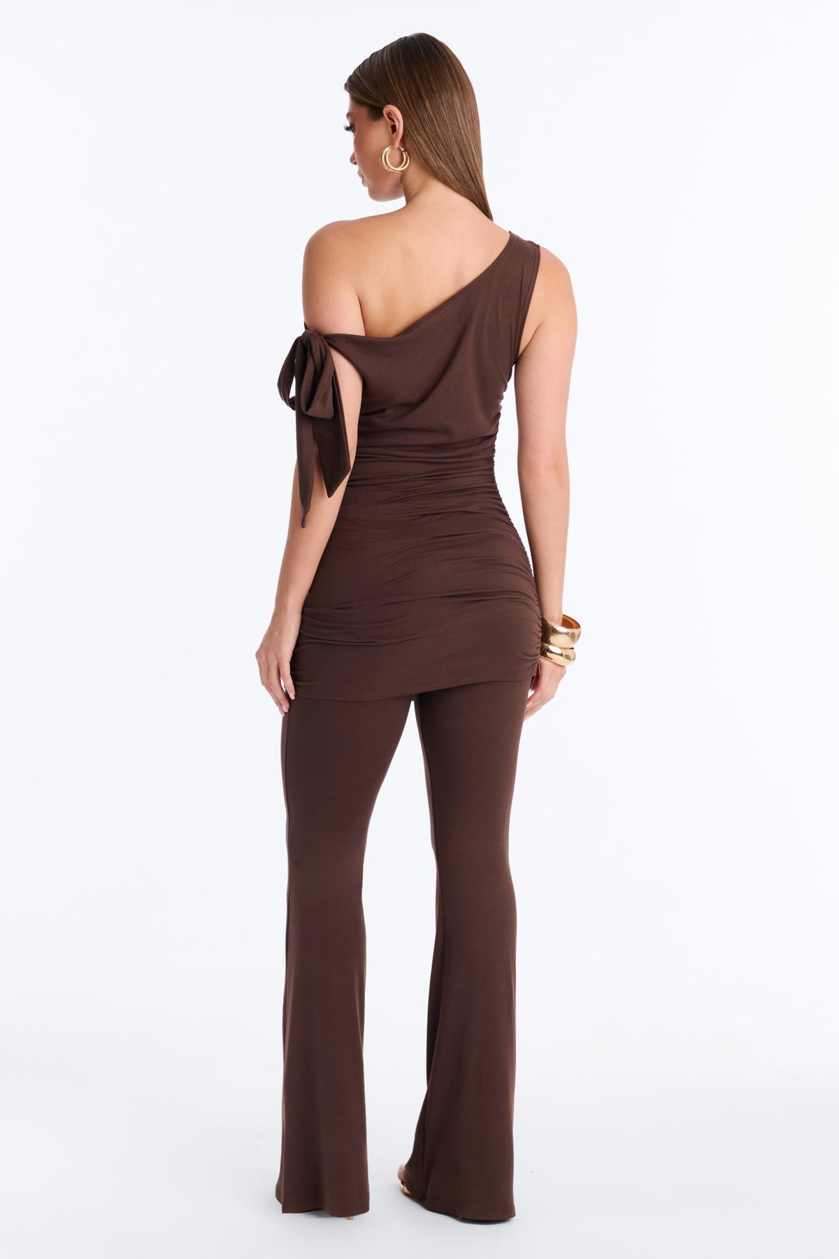Tara Draped Off Shoulder Pant Set - Brown
