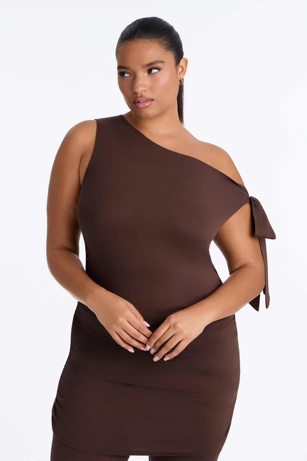 Tara Draped Off Shoulder Pant Set - Brown
