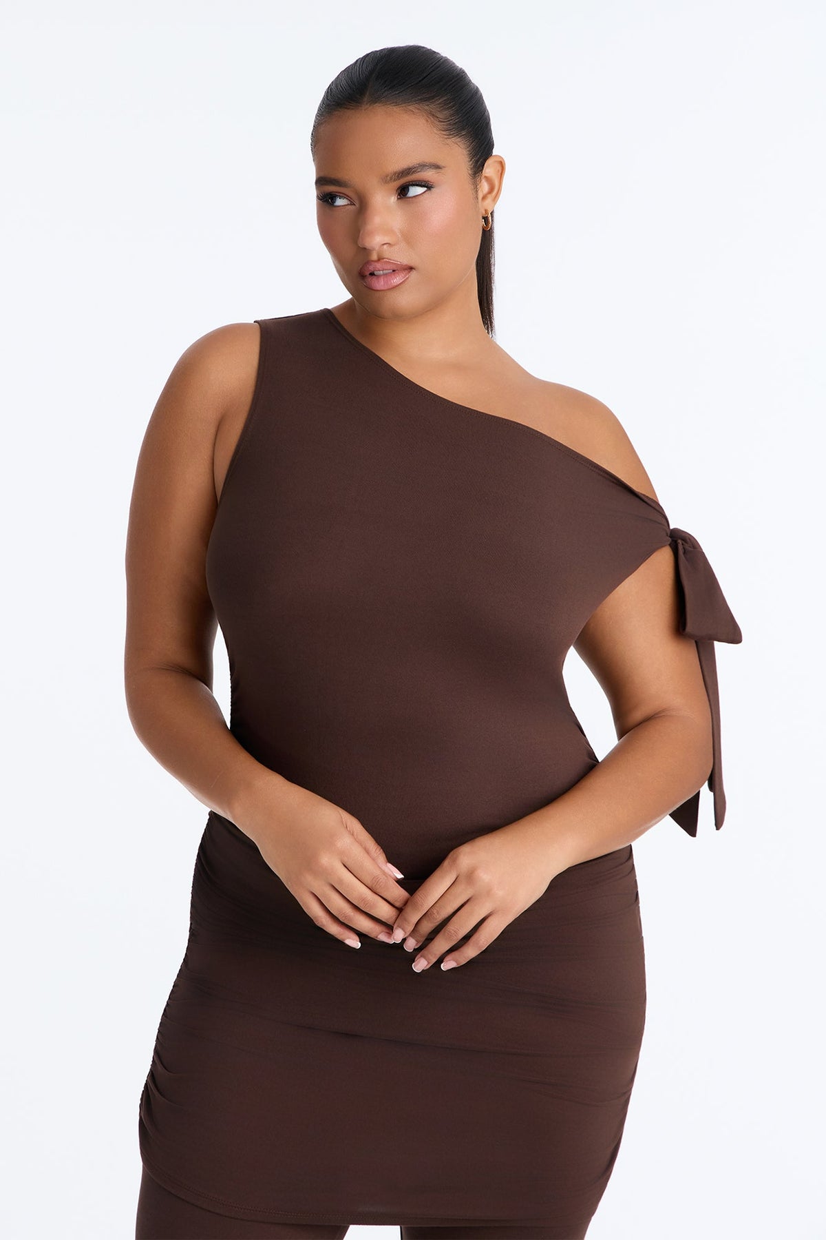 Tara Draped Off Shoulder Pant Set - Brown