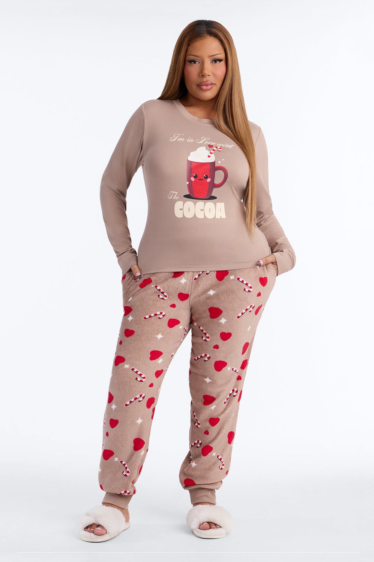 In Love With The Cocoa PJ Jogger Set - Taupe/combo