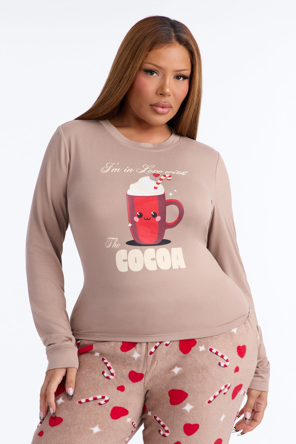 In Love With The Cocoa PJ Jogger Set - Taupe/combo