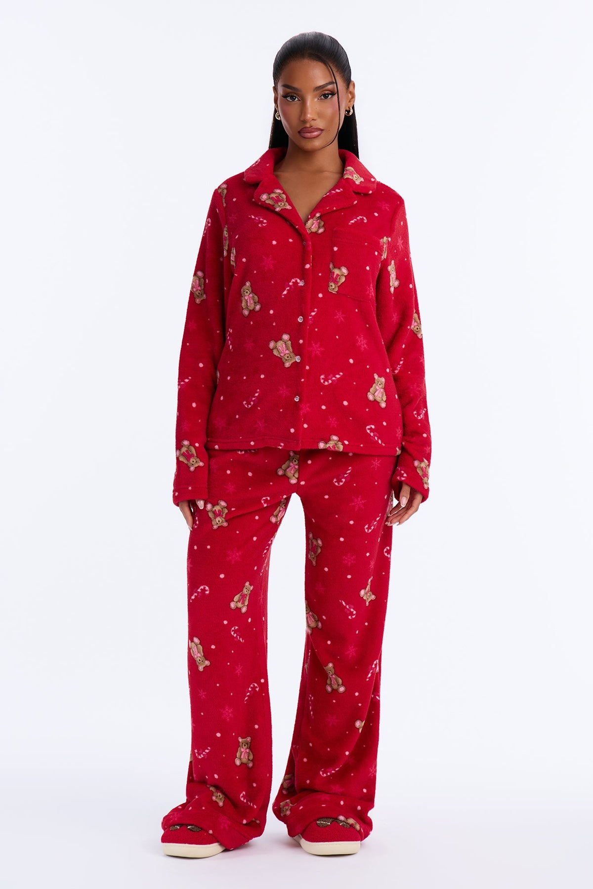 Beary Good Holiday Plush PJ Pant Set - Red/combo