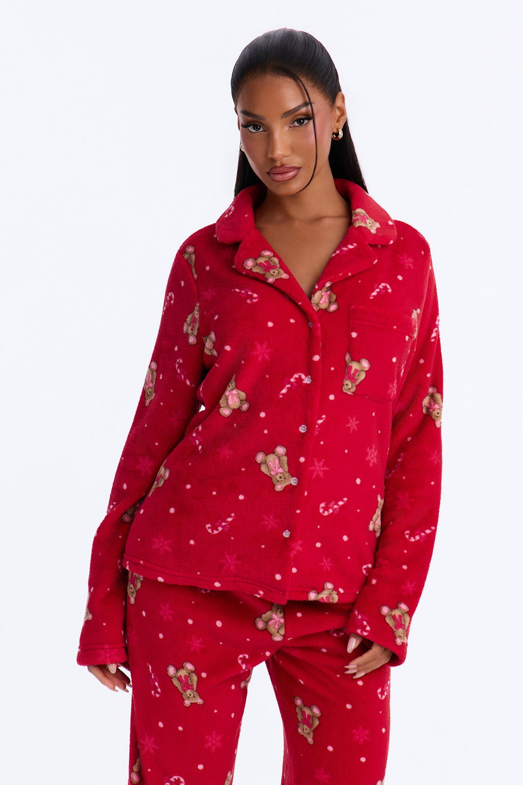 Beary Good Holiday Plush PJ Pant Set - Red/combo