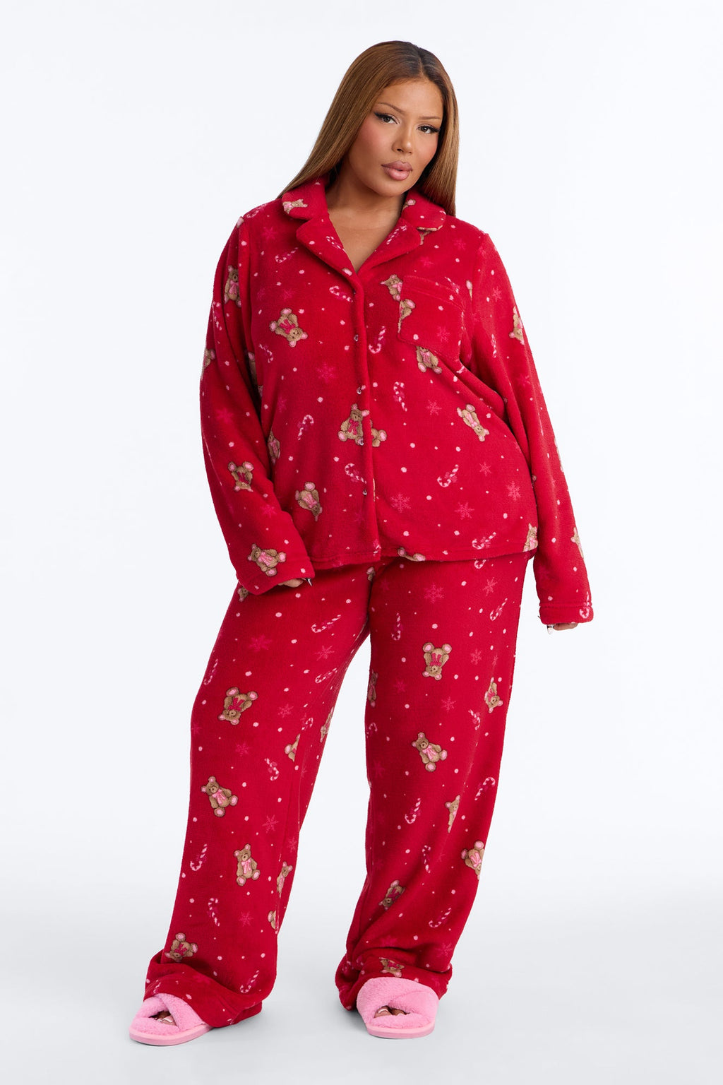 Beary Good Holiday Plush PJ Pant Set - Red/combo