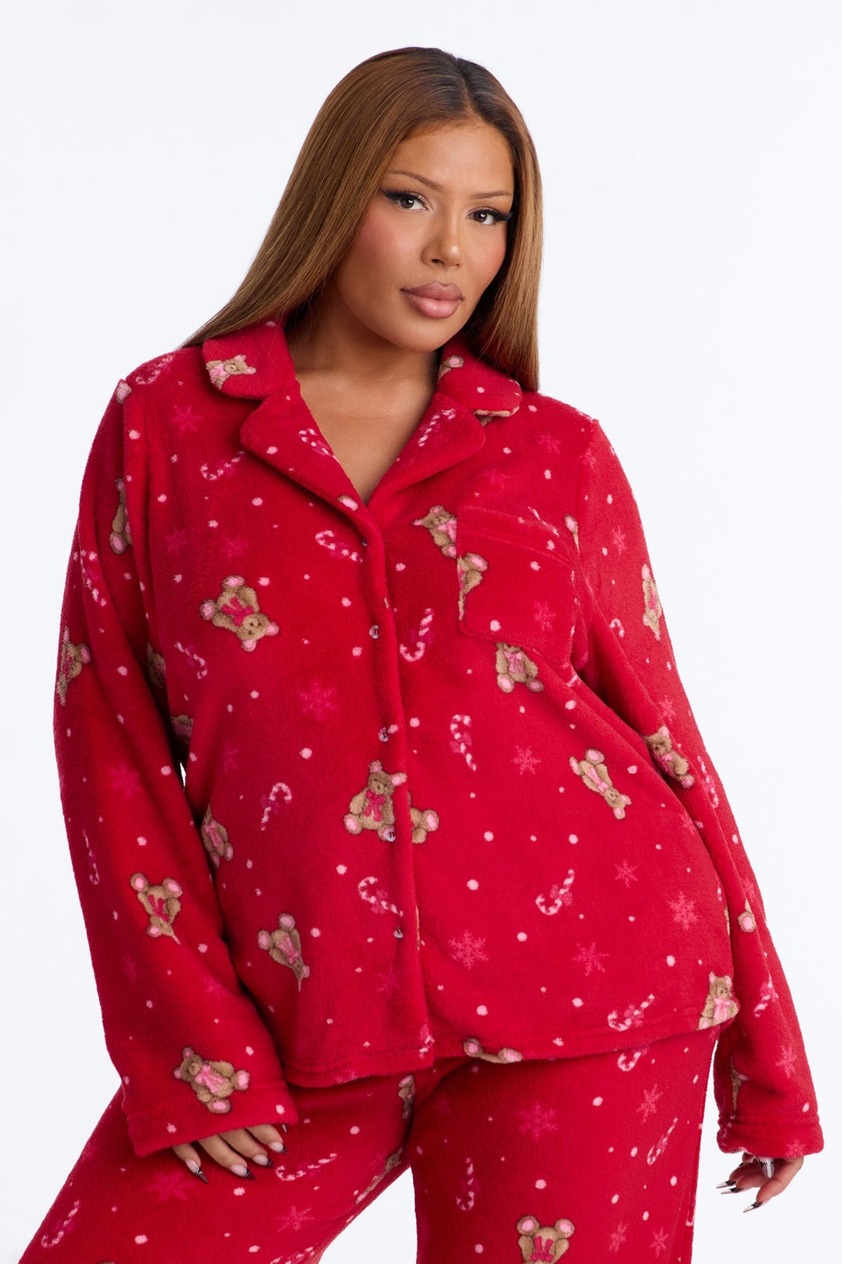 Beary Good Holiday Plush PJ Pant Set - Red/combo