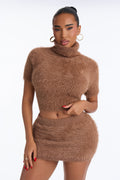 Patsy Short Sleeve Fuzzy Pullover Sweater - Mocha