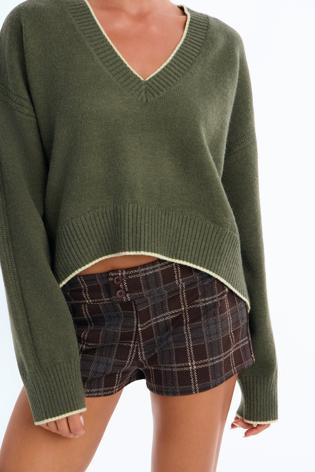 Fall Foliage Contrast Pullover Sweater - Olive/combo