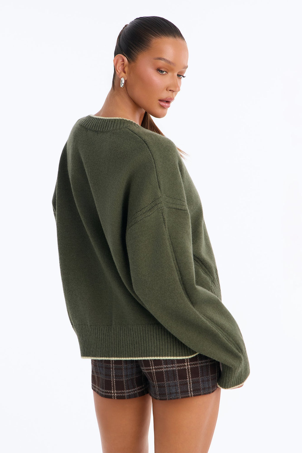 Fall Foliage Contrast Pullover Sweater - Olive/combo