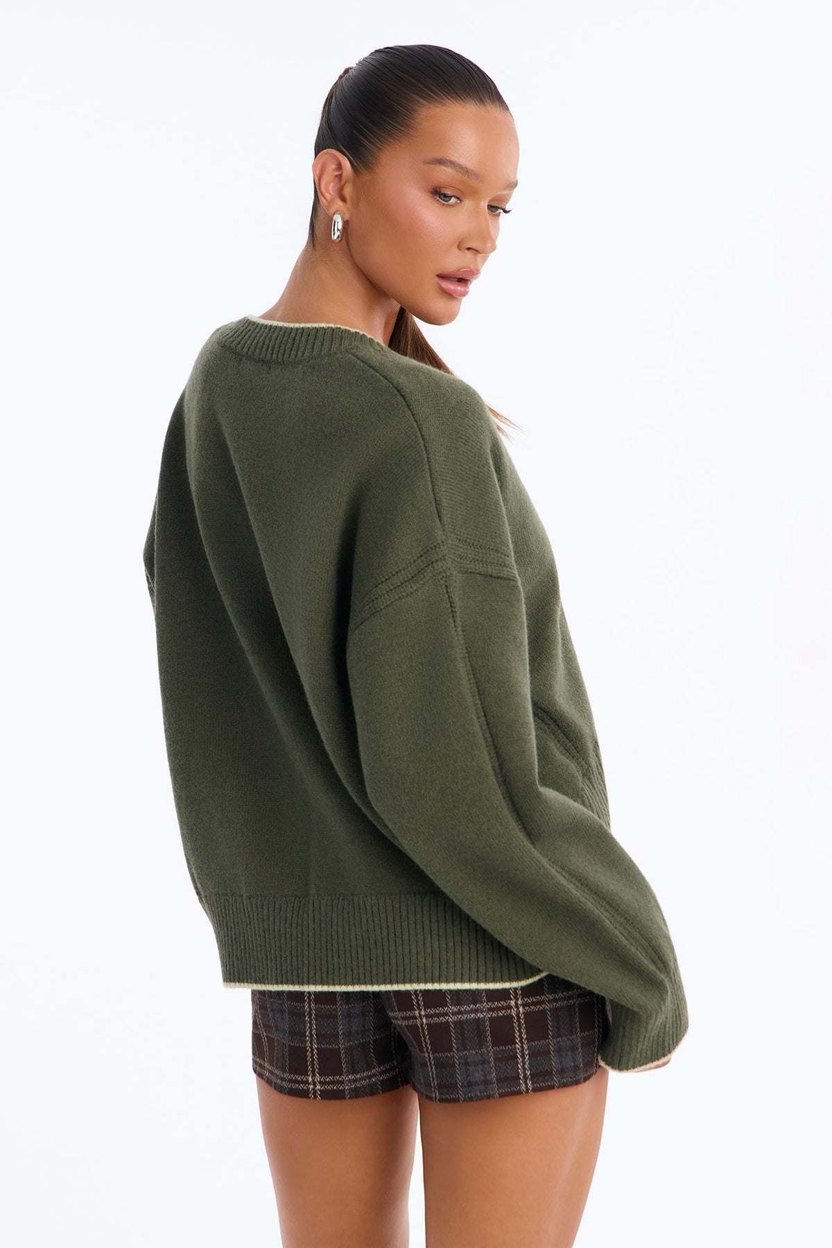 Fall Foliage Contrast Pullover Sweater - Olive/combo