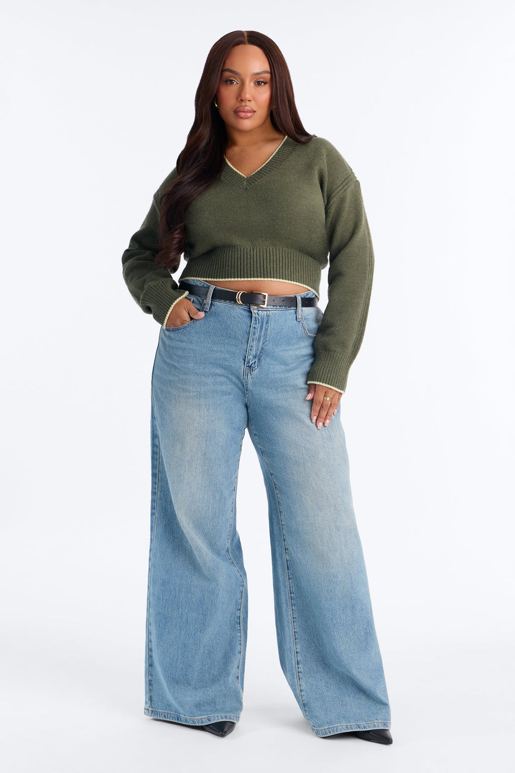 Fall Foliage Contrast Pullover Sweater - Olive/combo