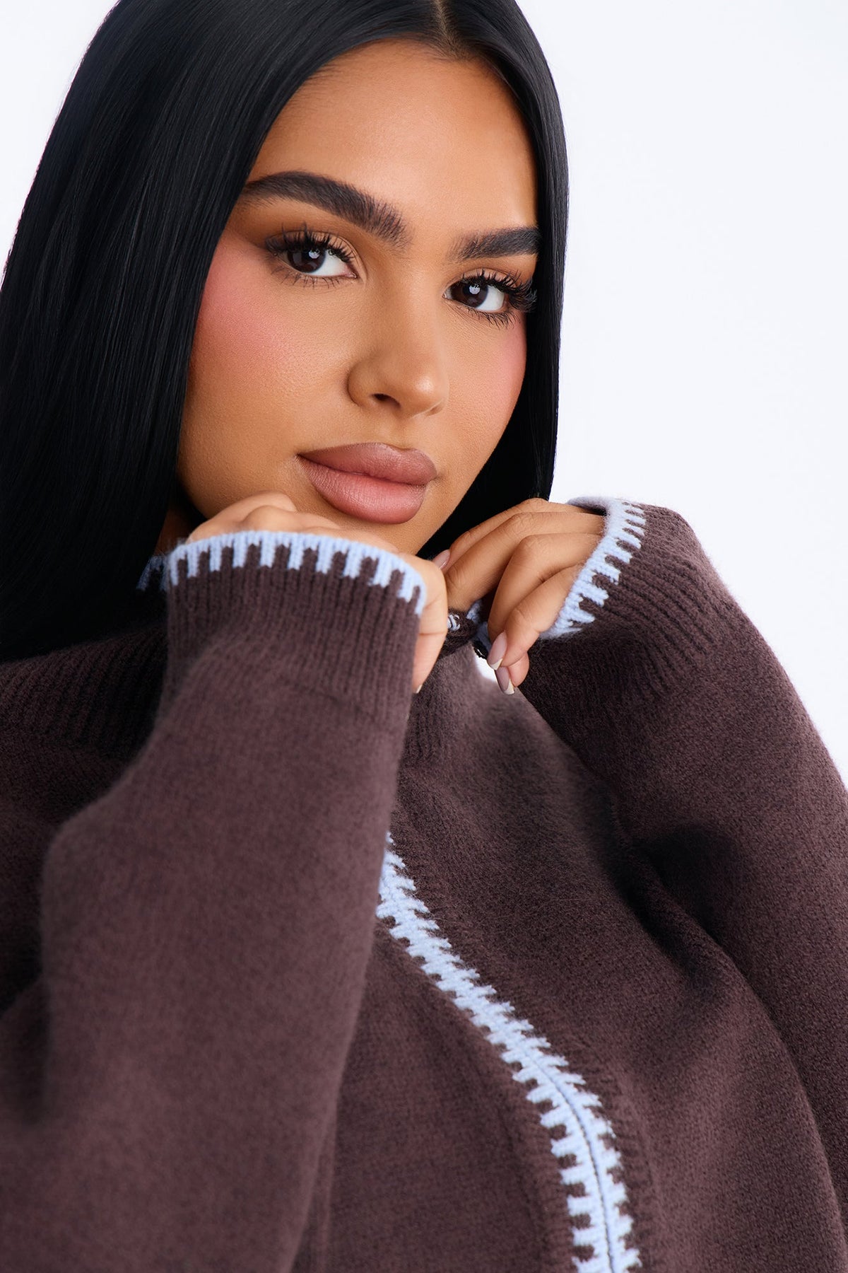 Fall Walks Cropped Contrast Cardigan Sweater - Chocolate/Combo