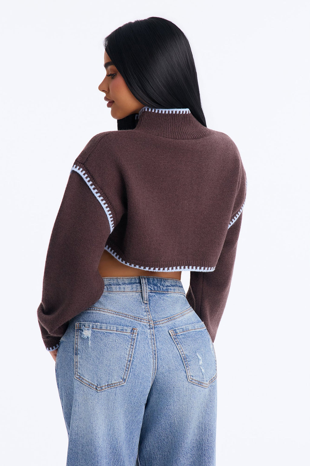 Fall Walks Cropped Contrast Cardigan Sweater - Chocolate/Combo