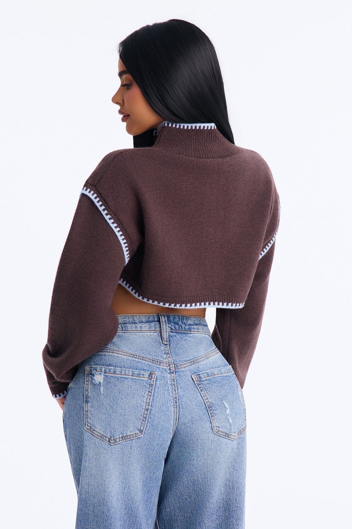 Fall Walks Cropped Contrast Cardigan Sweater - Chocolate/Combo