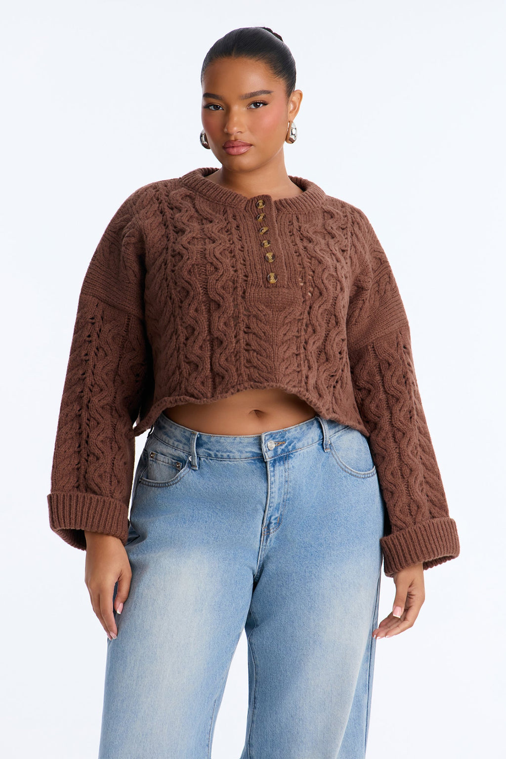 Catherine Chunky Knit Pullover Sweater - Brown