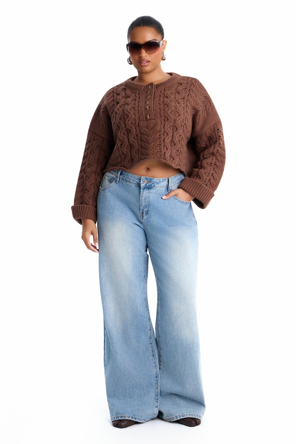 Catherine Chunky Knit Pullover Sweater - Brown