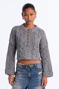 Catherine Chunky Knit Pullover Sweater - Grey