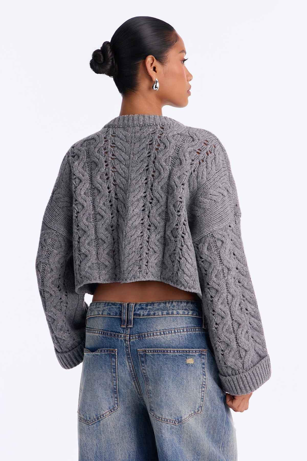 Catherine Chunky Knit Pullover Sweater - Grey