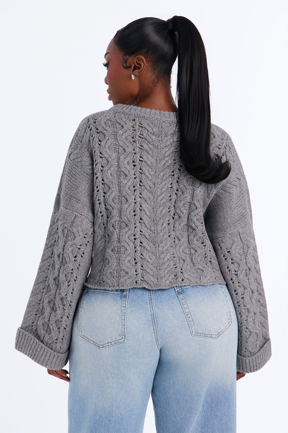 Catherine Chunky Knit Pullover Sweater - Grey