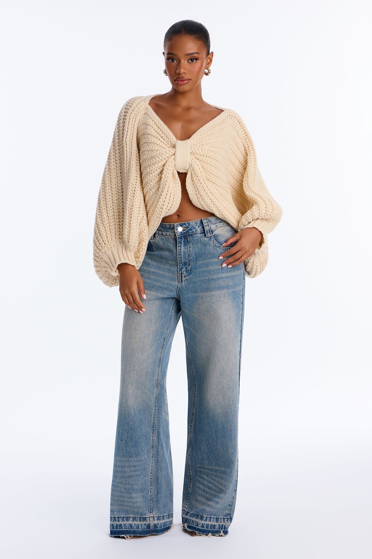 Bailey Chunky Knit Cropped Pullover Sweater - Cream