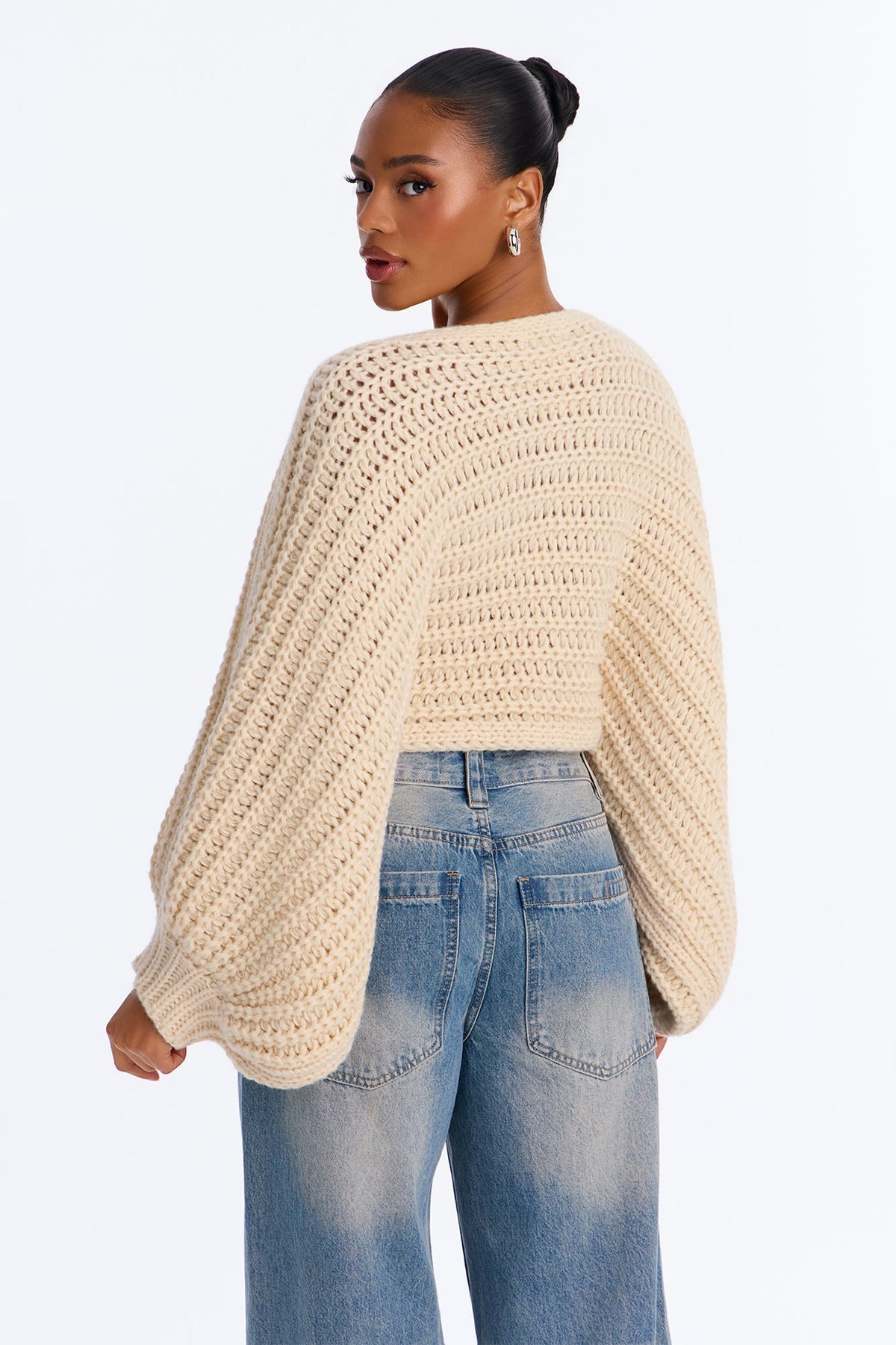Bailey Chunky Knit Cropped Pullover Sweater - Cream