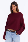 Nina One Shoulder Pullover Sweater - Plum