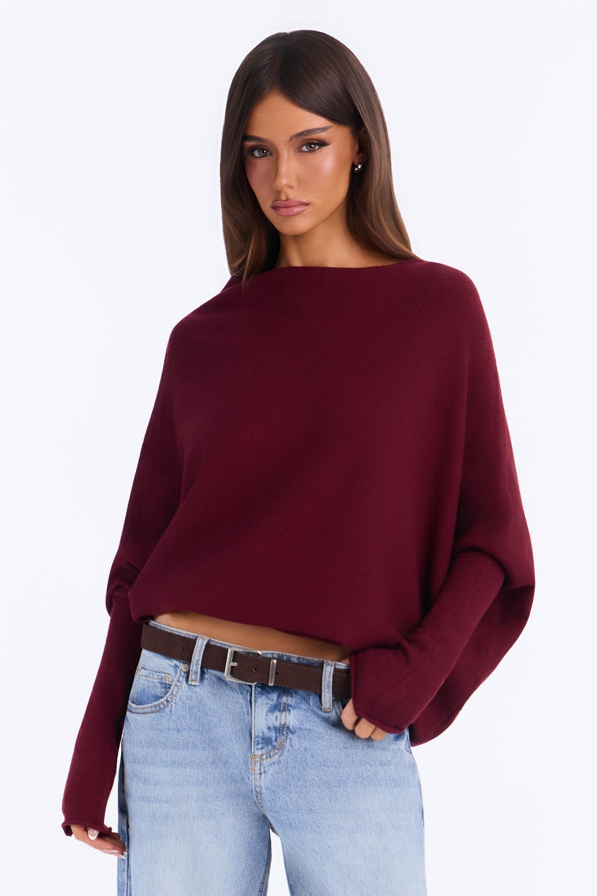 Nina One Shoulder Pullover Sweater - Plum