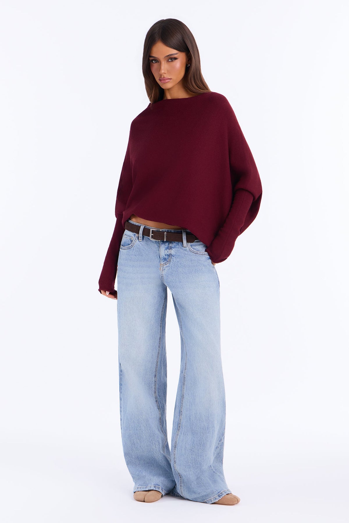 Nina One Shoulder Pullover Sweater - Plum