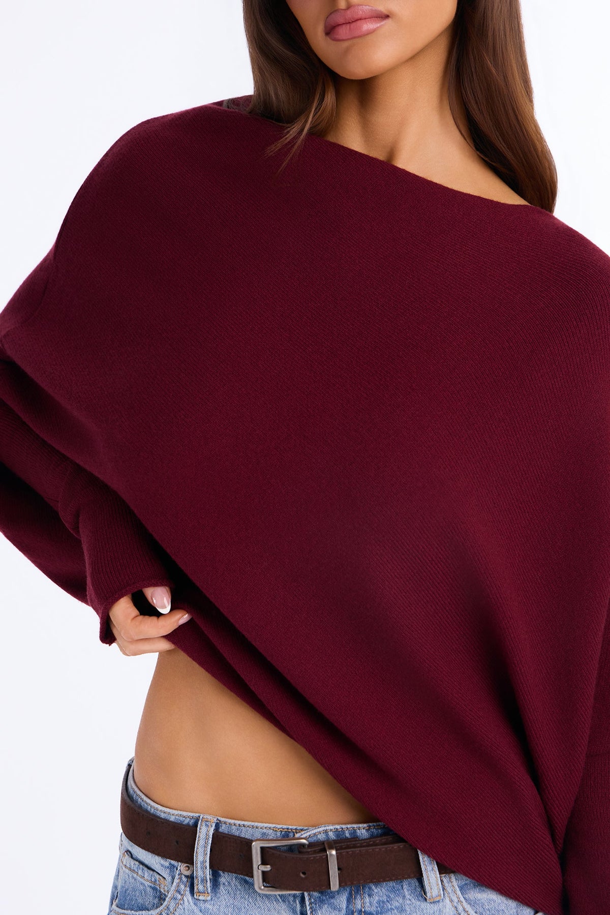 Nina One Shoulder Pullover Sweater - Plum
