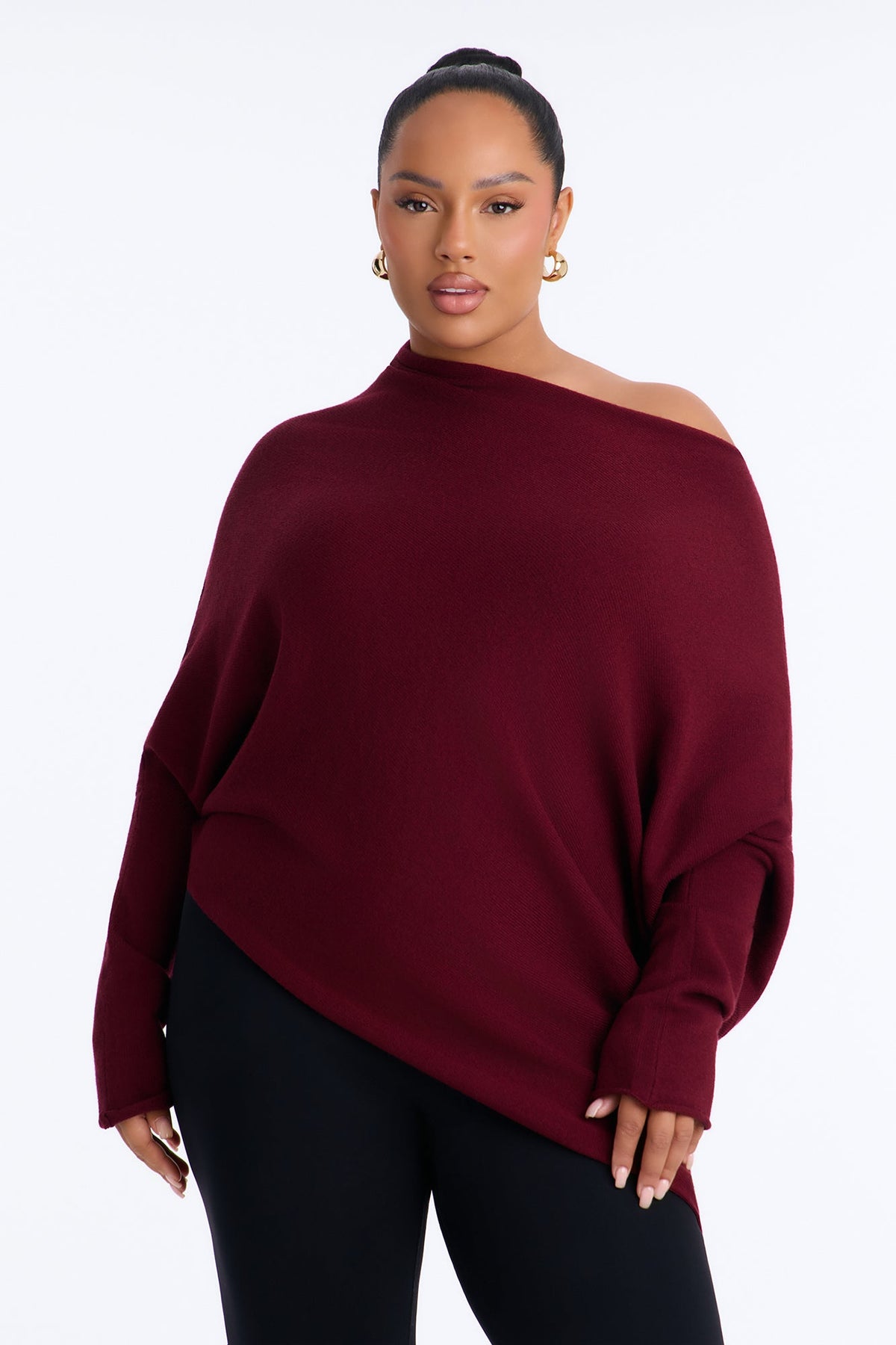 Nina One Shoulder Pullover Sweater - Plum
