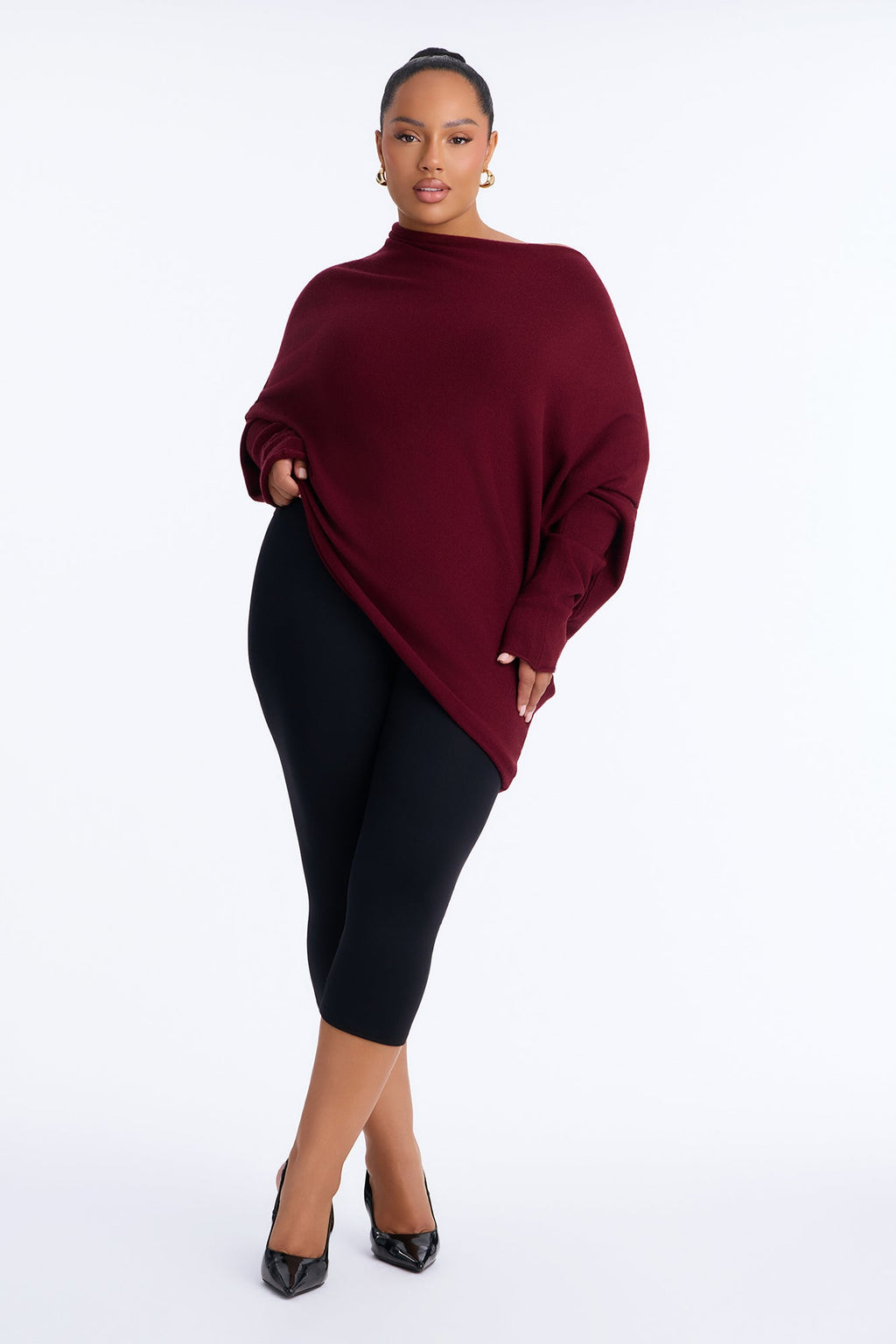 Nina One Shoulder Pullover Sweater - Plum