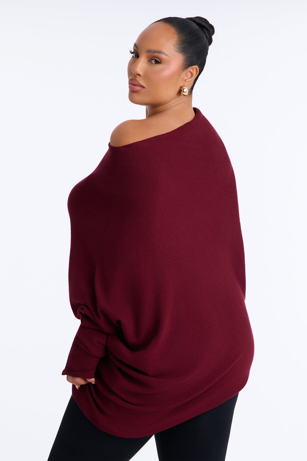 Nina One Shoulder Pullover Sweater - Plum