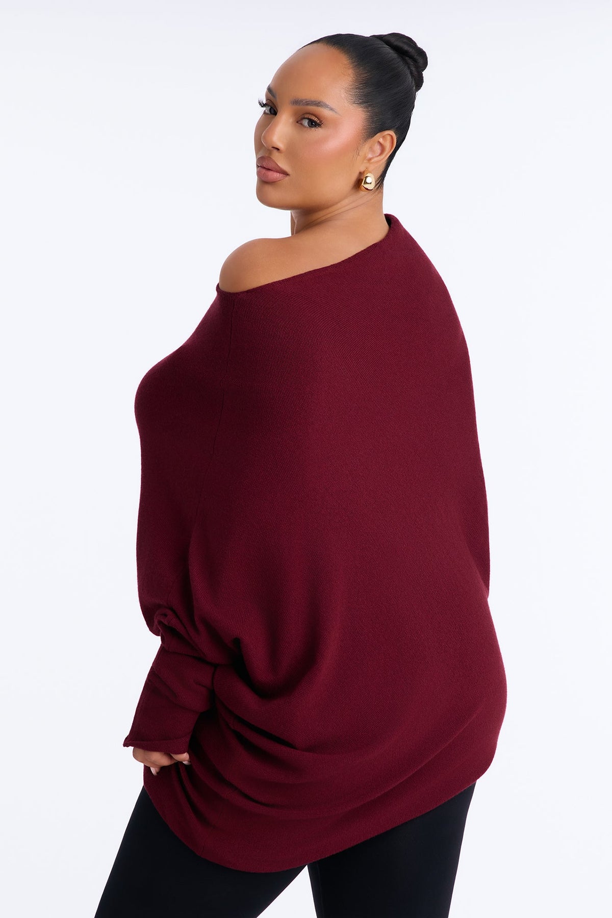 Nina One Shoulder Pullover Sweater - Plum