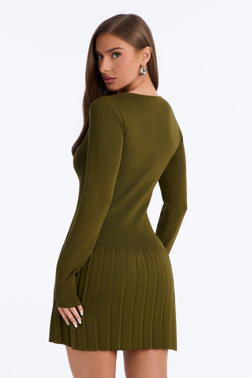 Farah Zip Front Sweater Mini Dress - Olive