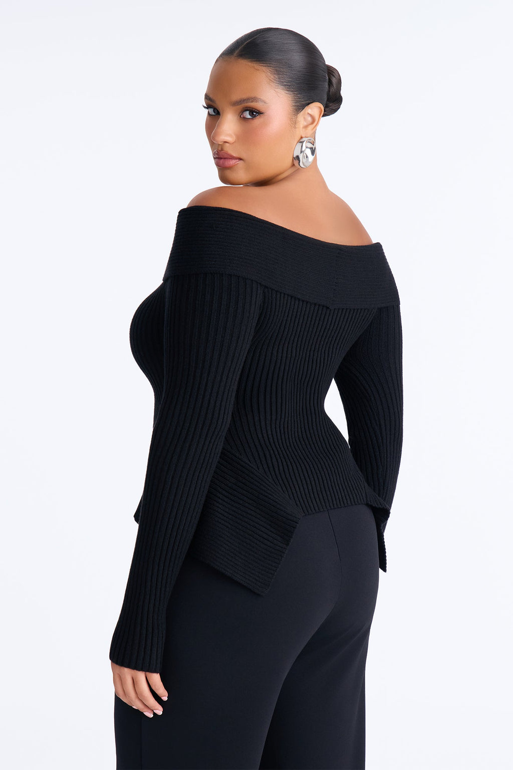 Delia Peplum Hem Off Shoulder Sweater - Black