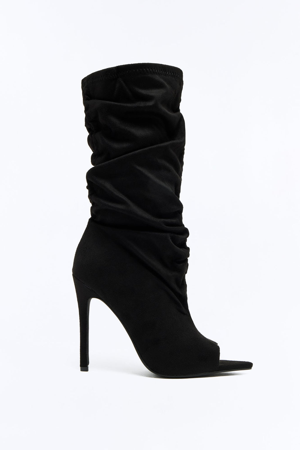 Still That Girl Ruched Peep Toe Boots - Black