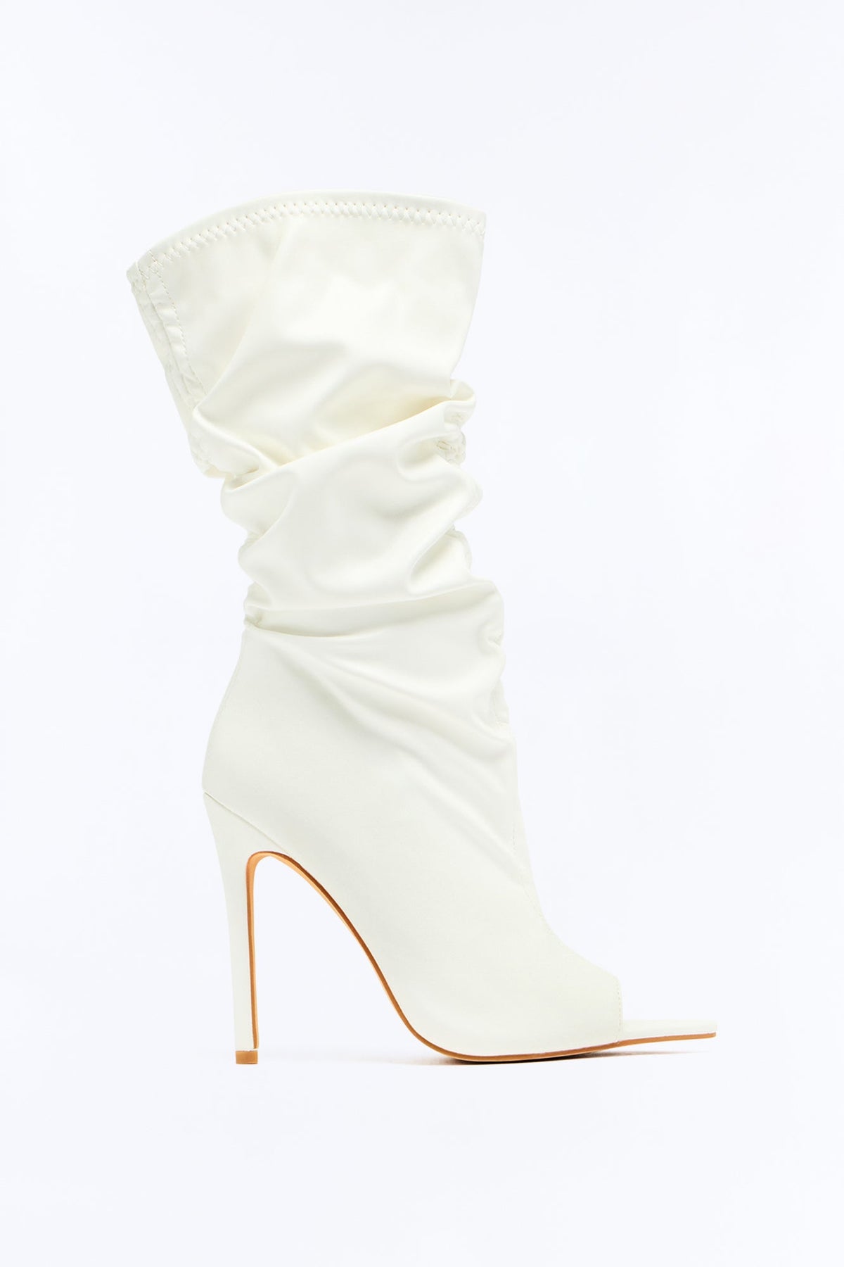 Still That Girl Ruched Peep Toe Boots - White