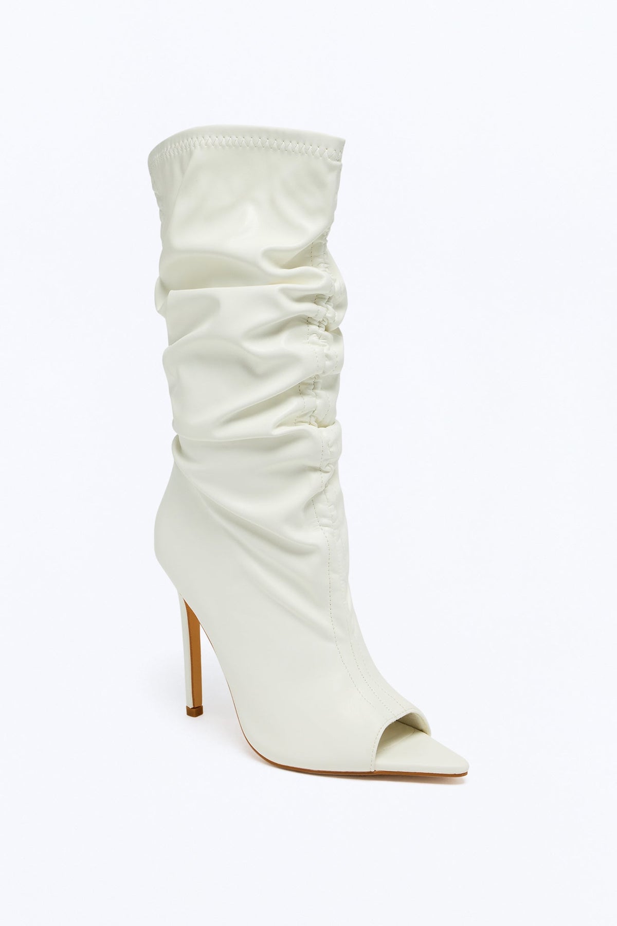 Still That Girl Ruched Peep Toe Boots - White